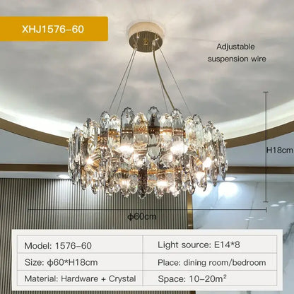 Luxury gold tiered crystal chandelier dining room pendant light
