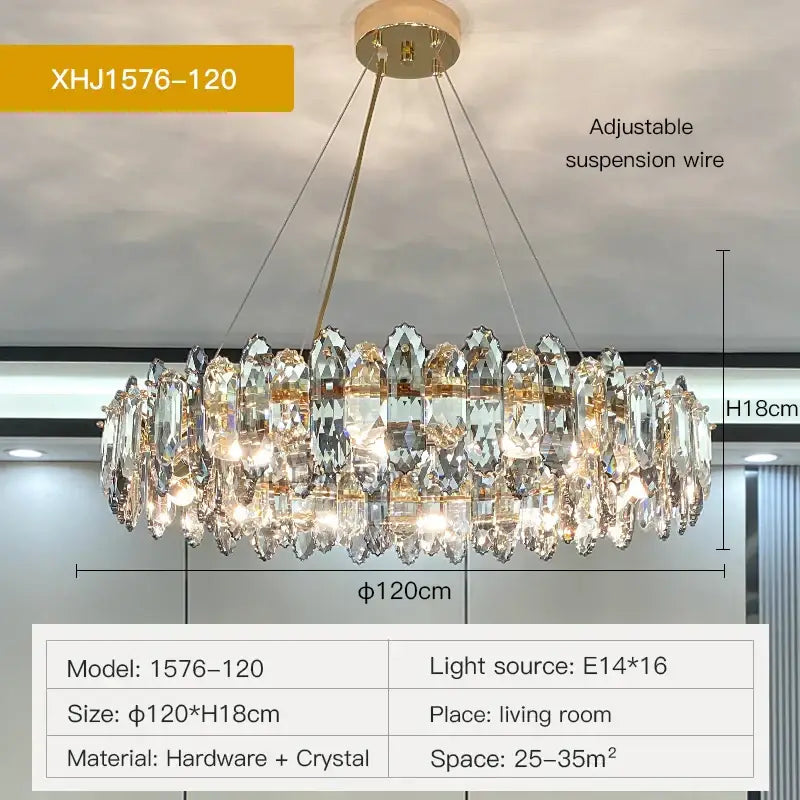 Luxury gold tiered crystal chandelier dining room pendant light