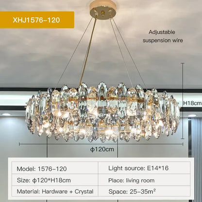 Luxury gold tiered crystal chandelier dining room pendant light