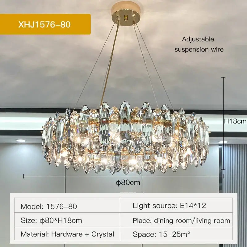 Luxury gold tiered crystal chandelier dining room pendant light