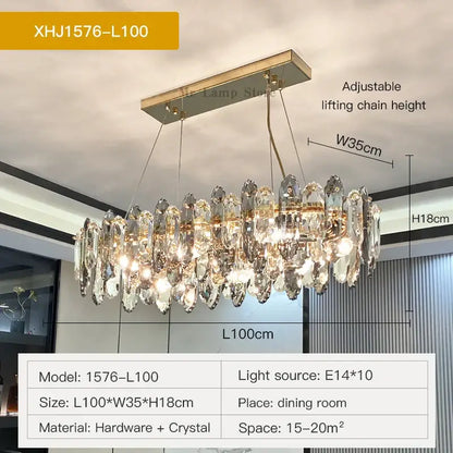 Luxury gold tiered crystal chandelier dining room pendant light