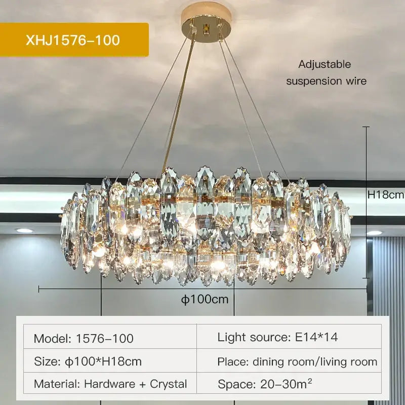 Luxury gold tiered crystal chandelier dining room pendant light