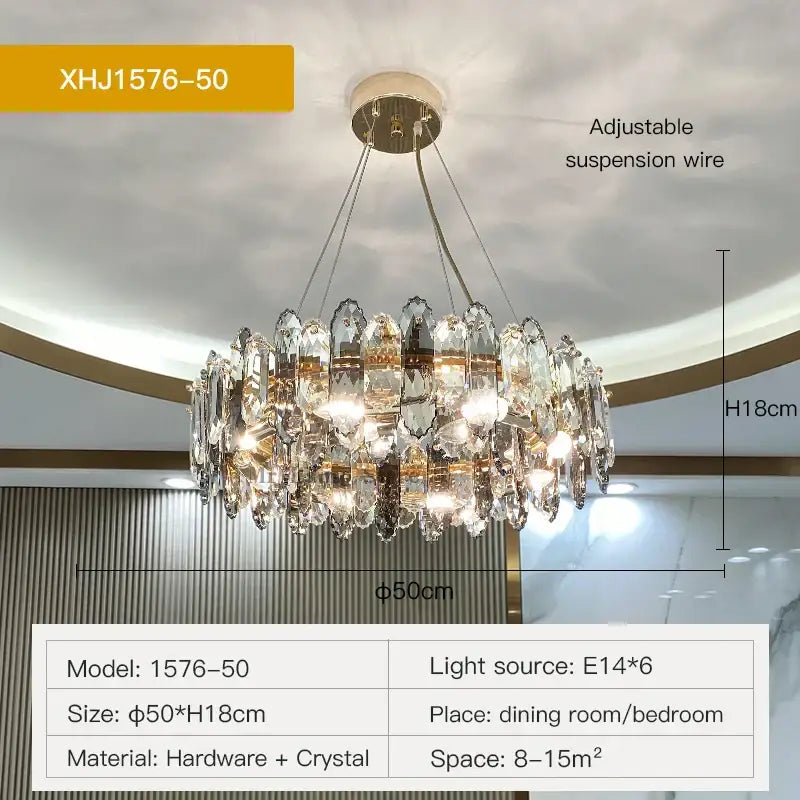 Luxury gold tiered crystal chandelier dining room pendant light