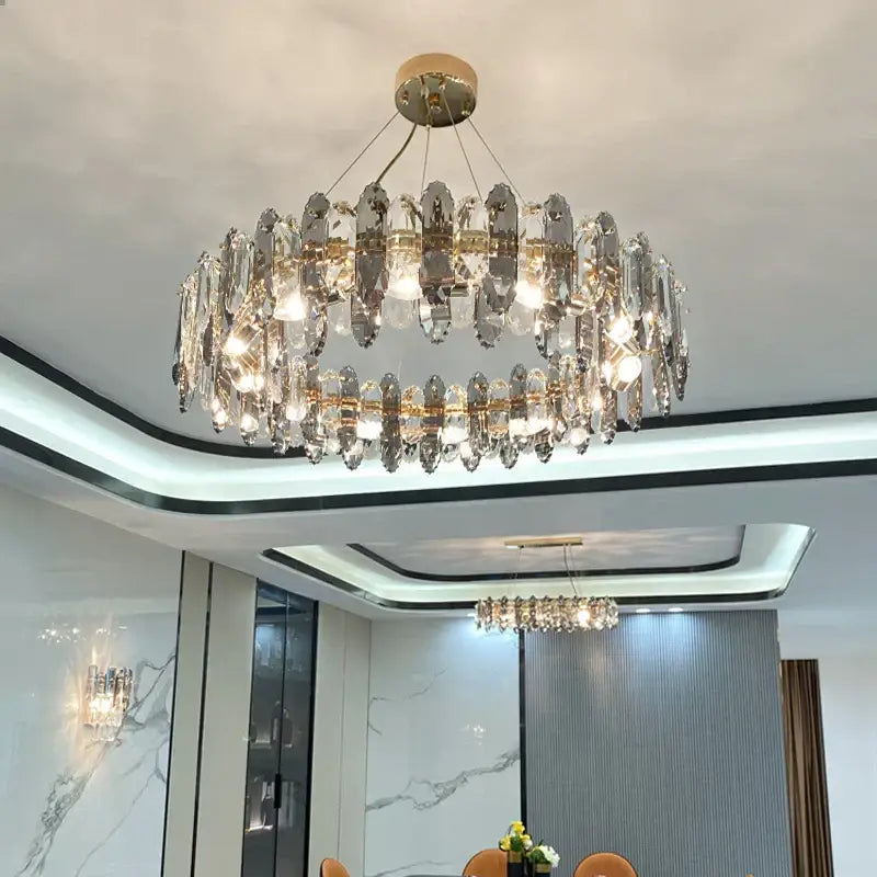 Luxury gold tiered crystal chandelier dining room pendant light