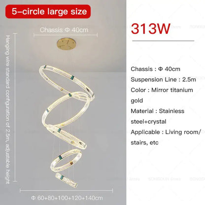 Modern spiral gold decorbites crystal chandelier for dining room