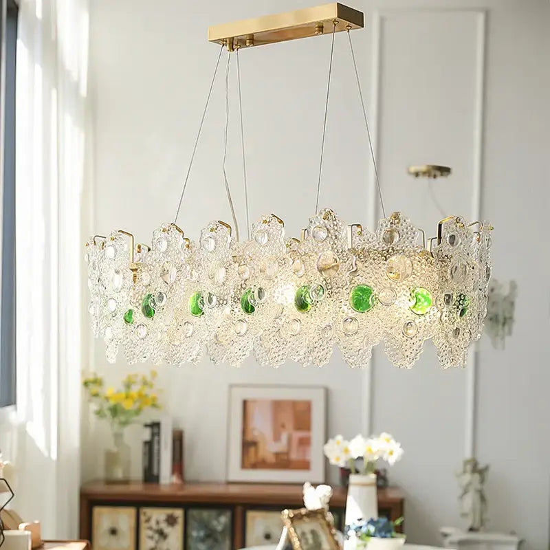 Retro gold and green crystal chandelier for dining room