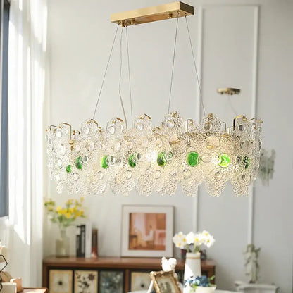 Retro gold and green crystal chandelier for dining room