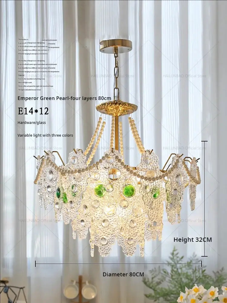 Retro gold and green crystal chandelier for dining room