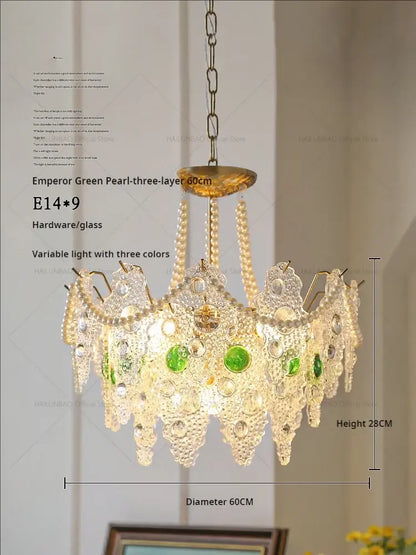 Retro gold and green crystal chandelier for dining room