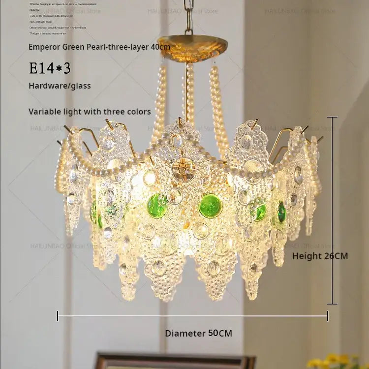 Retro gold and green crystal chandelier for dining room