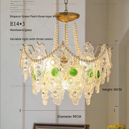 Retro gold and green crystal chandelier for dining room