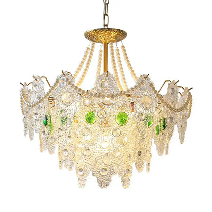 Retro gold and green crystal chandelier for dining room