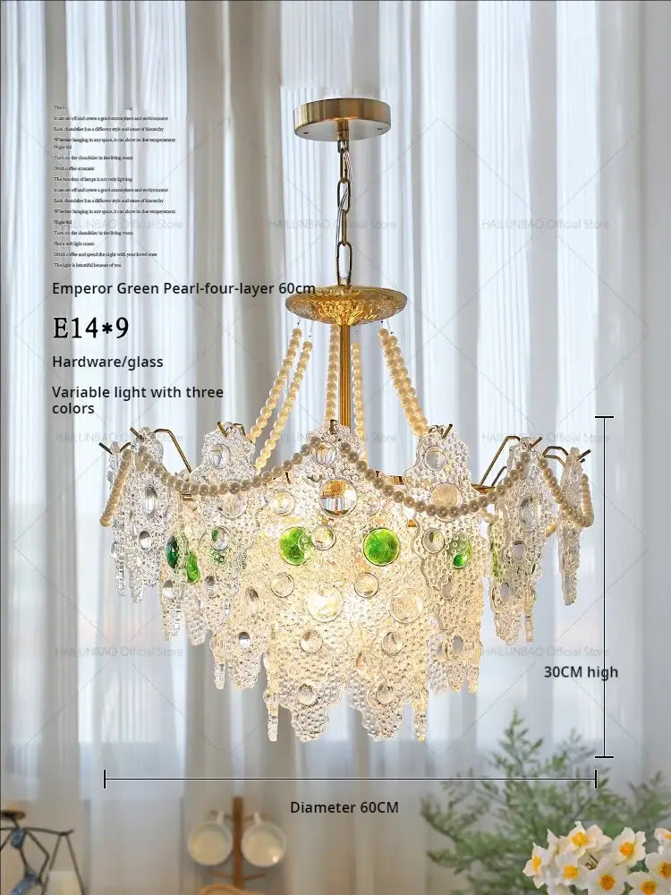 Retro gold and green crystal chandelier for dining room