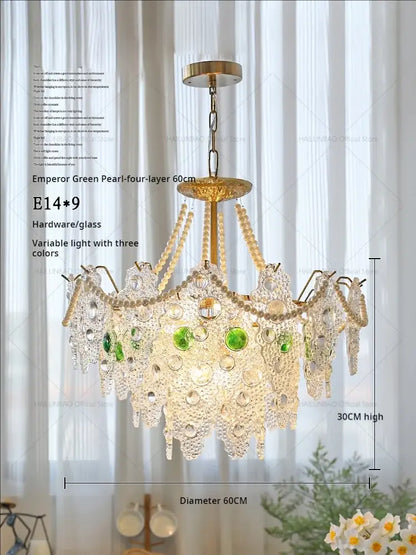 Retro gold and green crystal chandelier for dining room