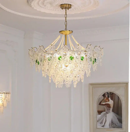 Retro gold and green crystal chandelier for dining room