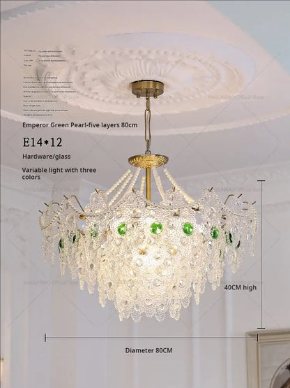 Retro gold and green crystal chandelier for dining room