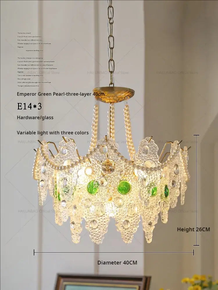 Retro gold and green crystal chandelier for dining room