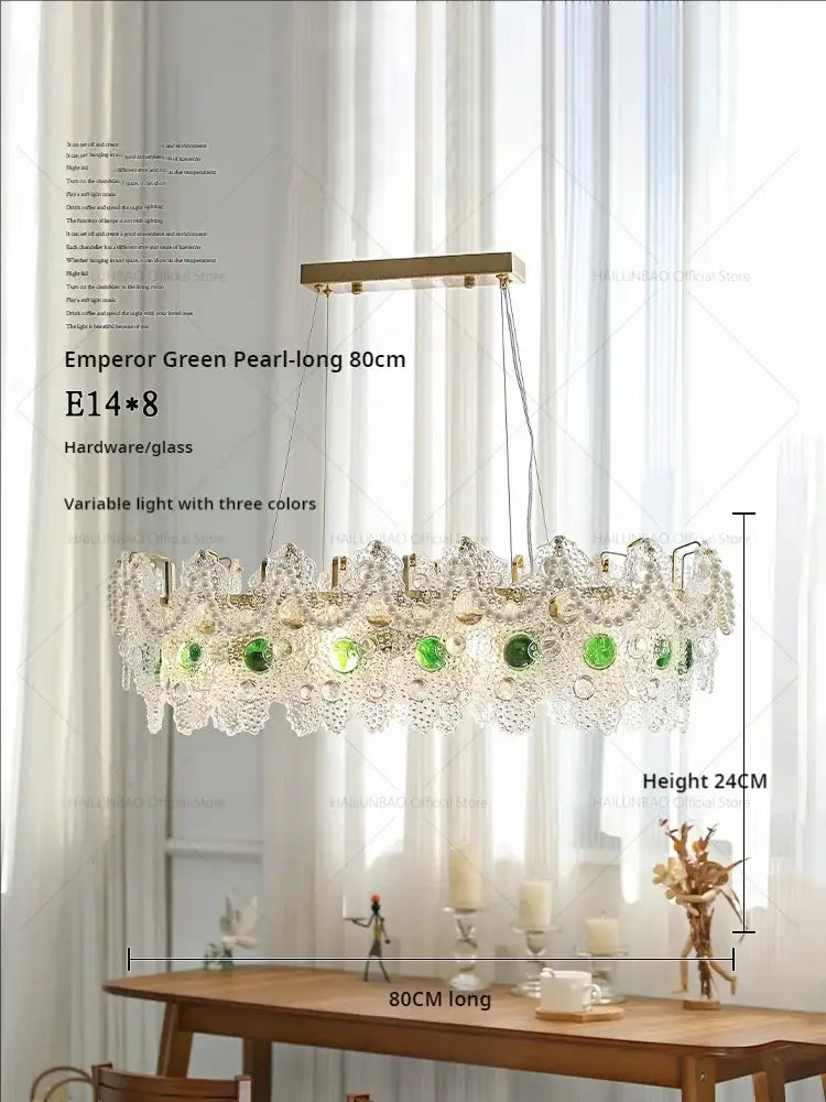 Retro gold and green crystal chandelier for dining room