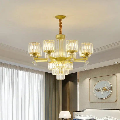 Retro gold multi tier crystal chandelier living room light