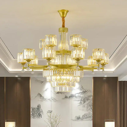 Retro gold multi tier crystal chandelier living room light