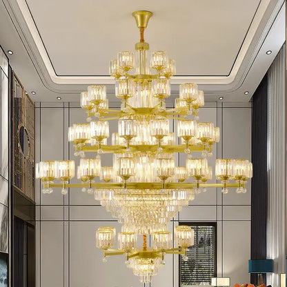 Retro gold multi tier crystal chandelier living room light