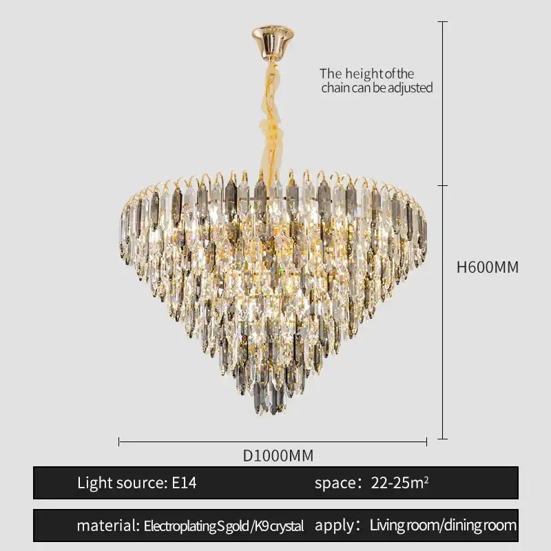 Heart shaped gold crystal chandelier for living room