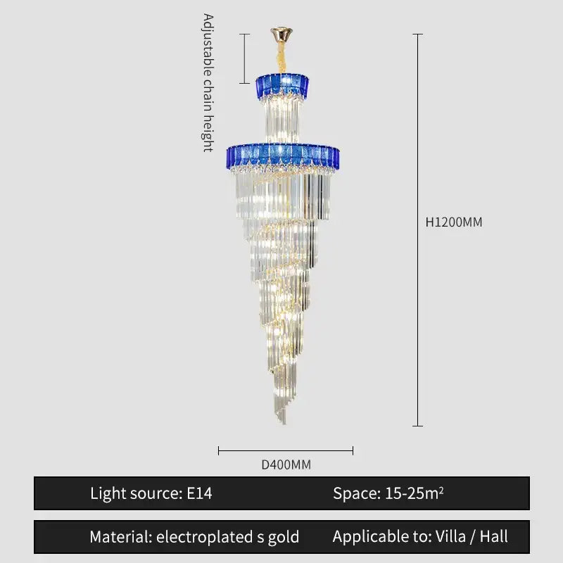 Elegant gold and blue crystal chandelier living room lighting
