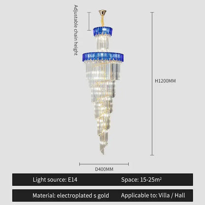 Elegant gold and blue crystal chandelier living room lighting