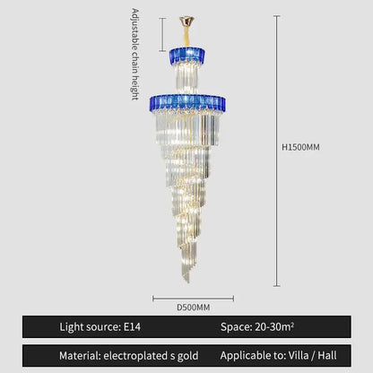 Elegant gold and blue crystal chandelier living room lighting