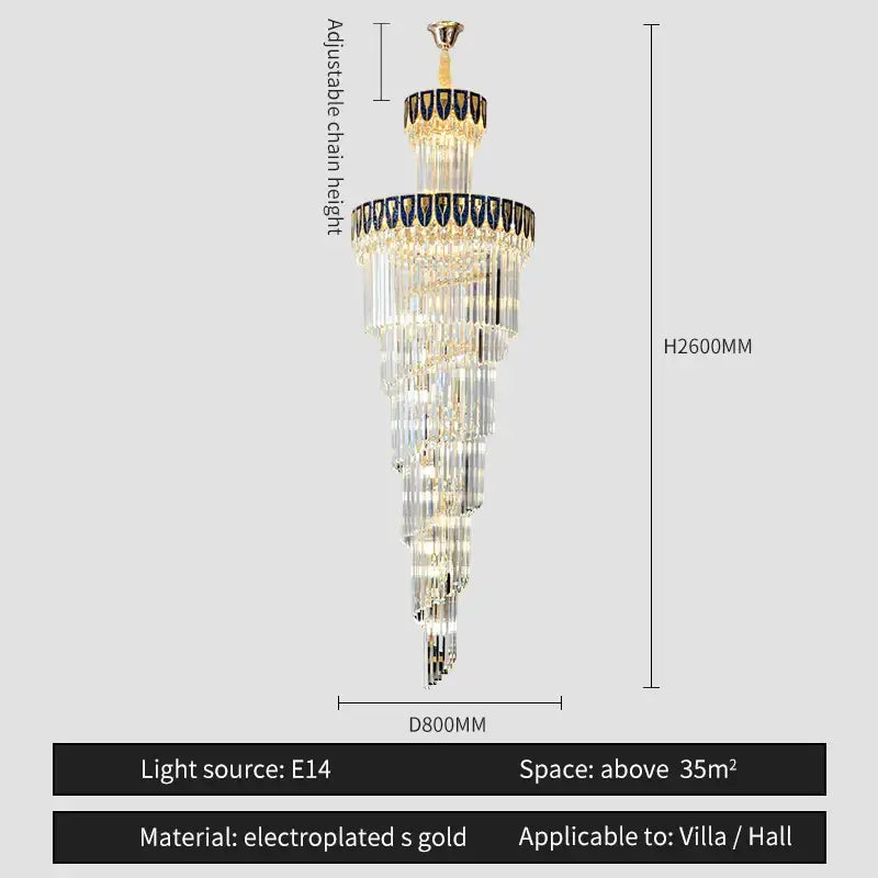Elegant gold and blue crystal chandelier living room lighting