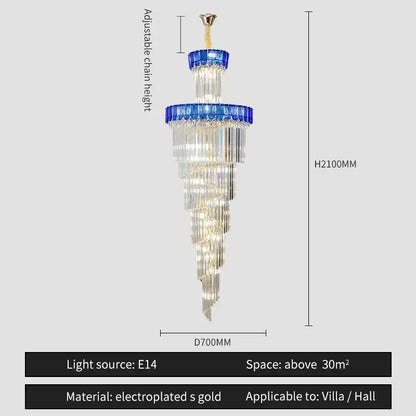 Elegant gold and blue crystal chandelier living room lighting