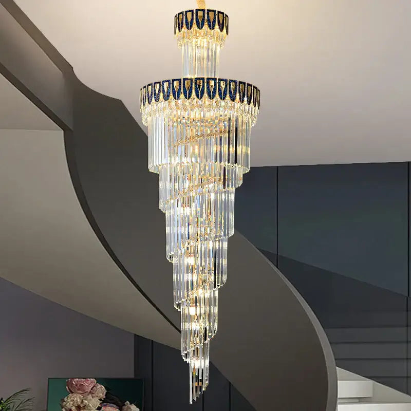 Elegant gold and blue crystal chandelier living room lighting