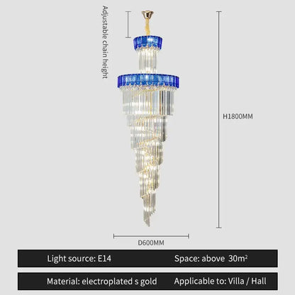 Elegant gold and blue crystal chandelier living room lighting