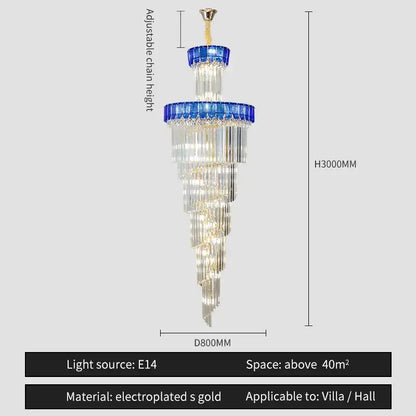Elegant gold and blue crystal chandelier living room lighting