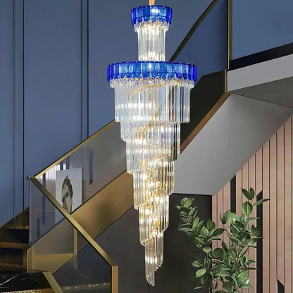 Elegant gold and blue crystal chandelier living room lighting