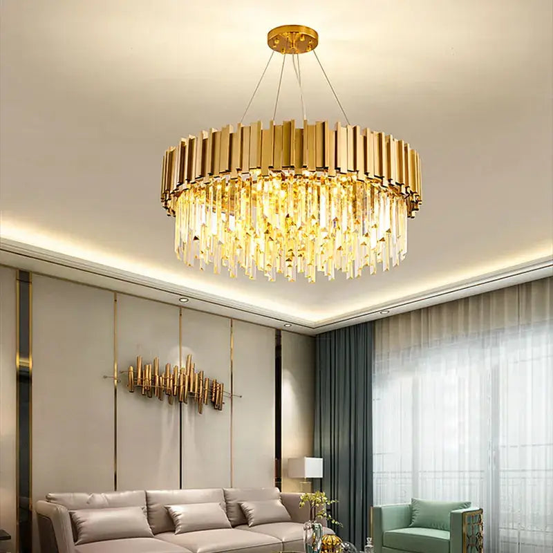 crystal chandelier gold brass and pink living room light