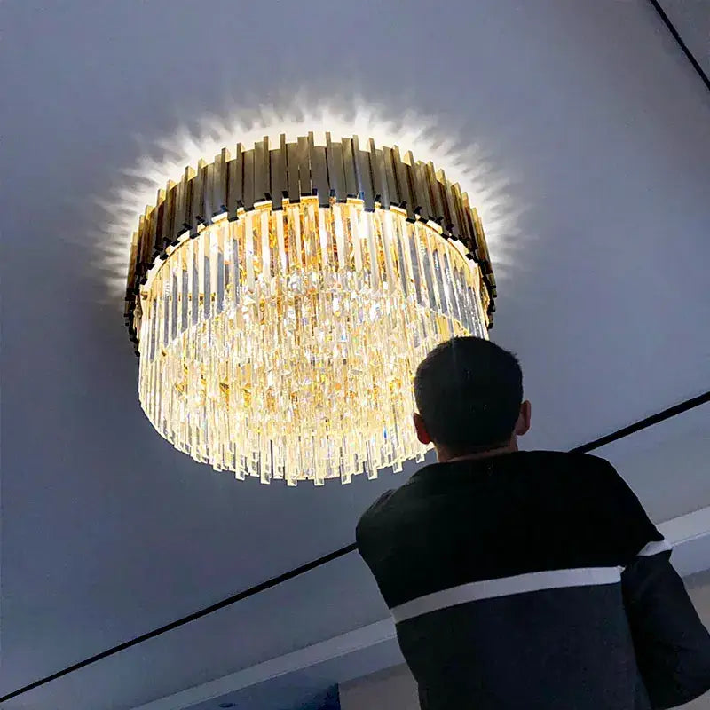 crystal chandelier gold brass and pink living room light
