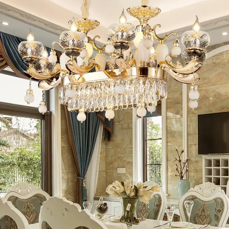 Ornate gold crystal chandelier for the dining room