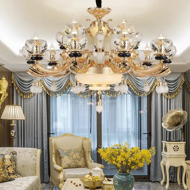 Ornate gold crystal chandelier for the dining room