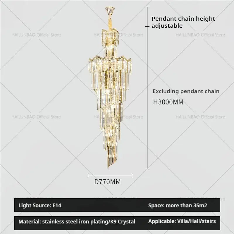 European luxury gold crystal chandelier dining room multi tiered light