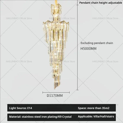 European luxury gold crystal chandelier dining room multi tiered light