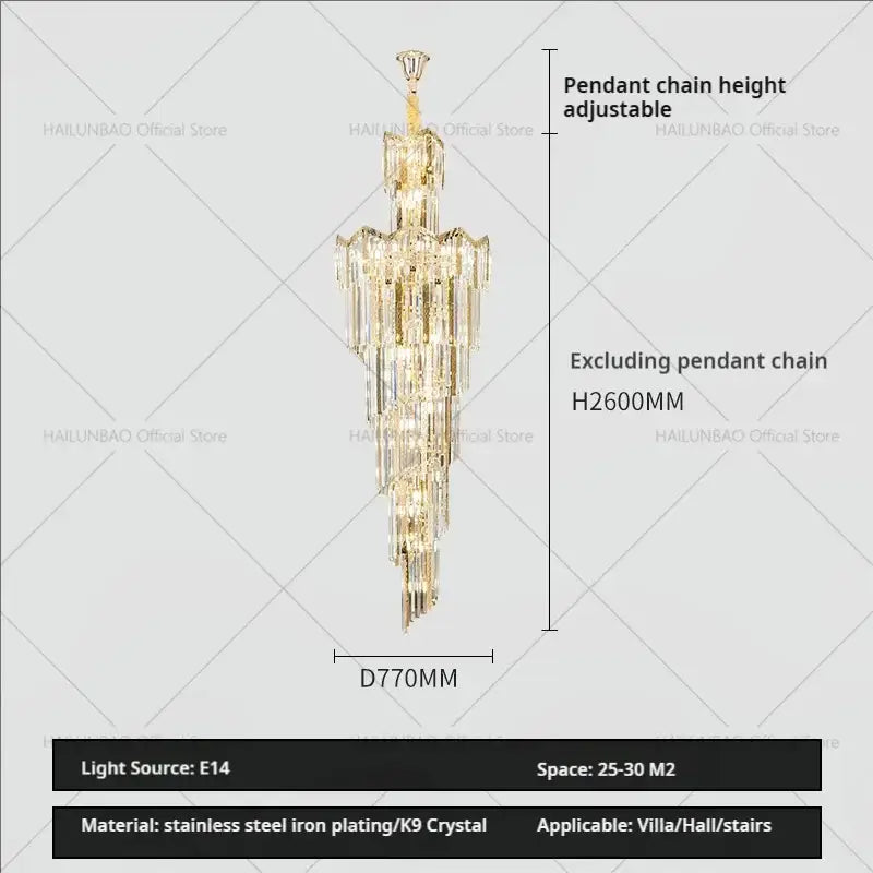 European luxury gold crystal chandelier dining room multi tiered light