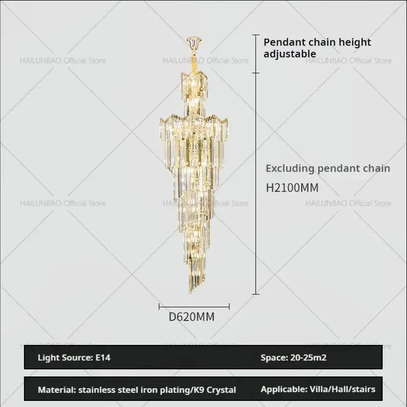 European luxury gold crystal chandelier dining room multi tiered light