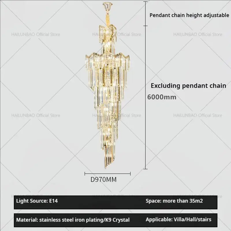 European luxury gold crystal chandelier dining room multi tiered light