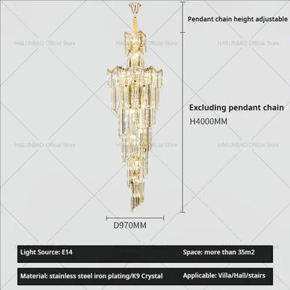 European luxury gold crystal chandelier dining room multi tiered light