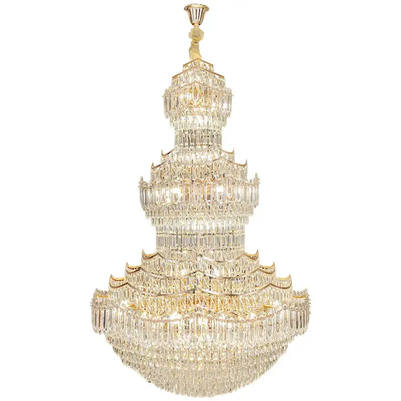 European gold multi tier crystal chandelier staircase light