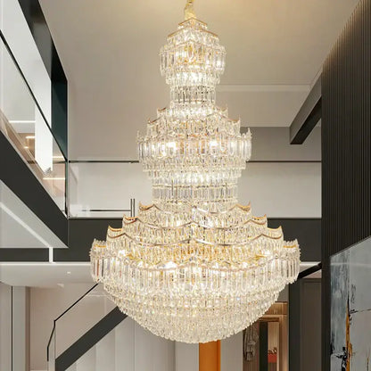 European gold multi tier crystal chandelier staircase light