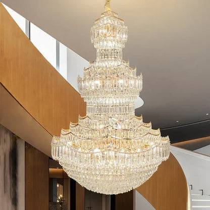 European gold multi tier crystal chandelier staircase light