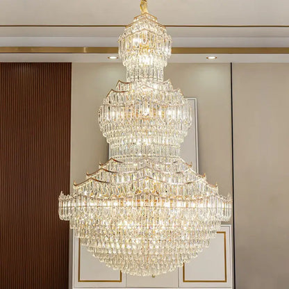 European gold multi tier crystal chandelier staircase light