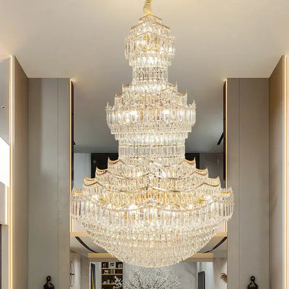 European gold multi tier crystal chandelier staircase light